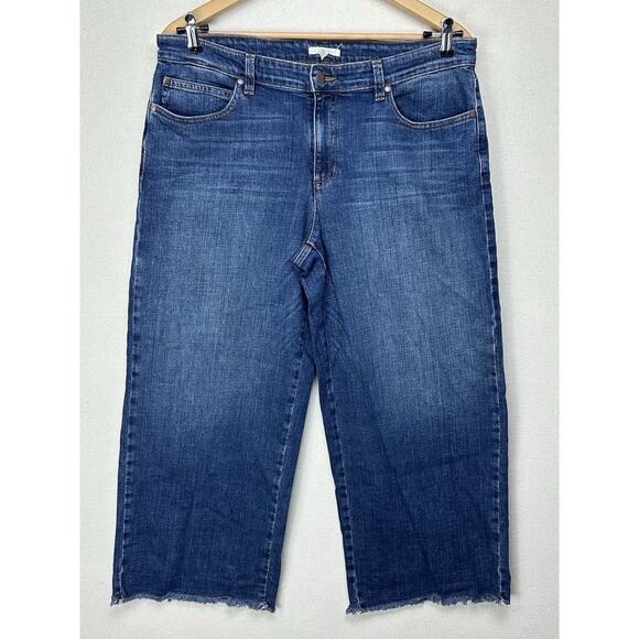 Eileen Fisher High Waist Wide Leg Cropped Ankle Blue Jean Size 14 Fits 36x26 - Picture 1 of 8